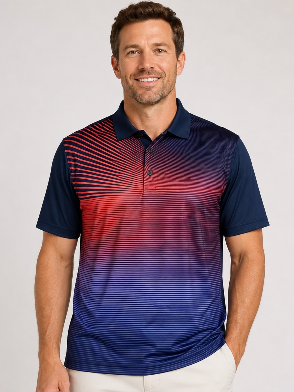 Greg Norman Men’s Play Dry performance Golf Polo Shirt size XXL navy red stripe